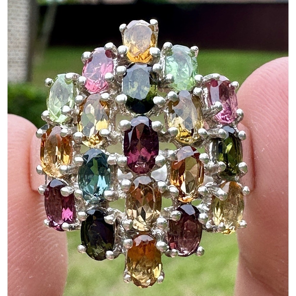 Vintage Cocktail Statement Ring Size 12 Multicolor‎ Gemstones 925 Sterling 8.5g